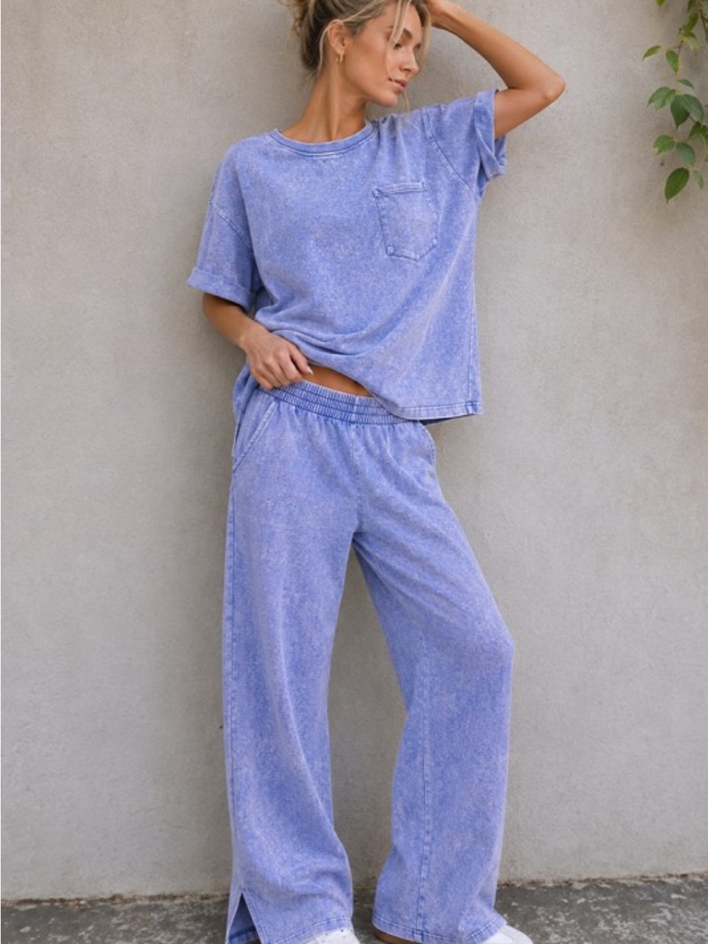 Zenana Outfitters Washed Lavender Two-Piece Lounge Set